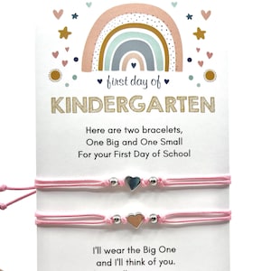 Mommy and Me Heart Pink Matching Bracelets, First Day of Kindergarten, Minimalist Bracelets