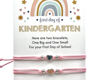 Mommy and Me Heart Pink Matching Bracelets, First Day of Kindergarten, Minimalist Bracelets