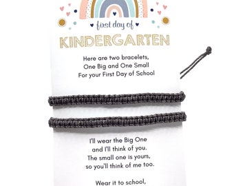 Mommy and Me Gray Macrame Matching Bracelets, First Day of Kindergarten