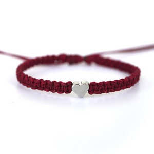 Burgundy Maroon Ribbon Silver Heart Awareness Bracelet