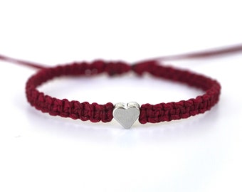 Burgundy Maroon Ribbon Silver Heart Awareness Bracelet