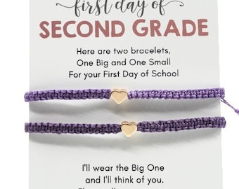 Mommy and Me Heart Purple Matching Bracelets, First Day of Second Grade