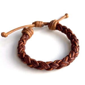 Leather Braided Bracelet, Dark Brown, Black, Light Brown. Thick 8mm. Genuine Leather Bracelets Men Boys Unisex Valentines Birthday Christmas