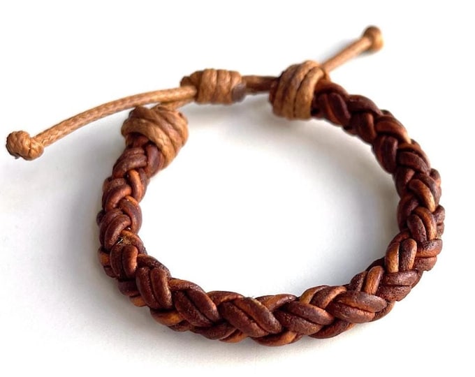 Leather Braided Bracelet, Dark Brown, Black, Light Brown. Thick 8mm. Genuine Leather Bracelets Men Boys Unisex Valentines Birthday Christmas