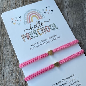 Mommy and Me Heart Pink Matching Bracelets, First Day of Preschool