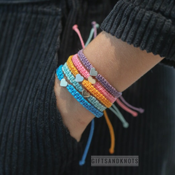 Colorful Heart Friendship Bracelets Adjustable Handmade Gift