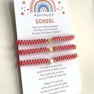 Family Set Heart Coral Matching Bracelets, First Day of School, Heart Matching Bracelet Set for Dad, Mom, & Daughter – Purple Pink Sea Green