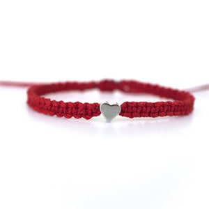 Red Ribbon Silver Heart Awareness Bracelet Macrame Braided Wristband Waterproof Adjustable