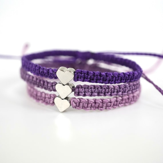 Multicolor Style And and Purple Hradbands With Matching Bracelet Sets Purple Shades Silver Heart Bracelet Set, Adjustable  main image 4