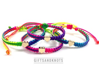 Family Bonding Bracelets, Colorful Rainbow, Matching Heart Charms