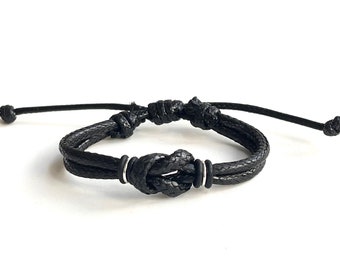 Celtic Knot Bracelet, Black Cord, Eternity Knot Infinity