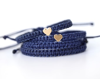Family Gold Heart Blue Matching Bracelets