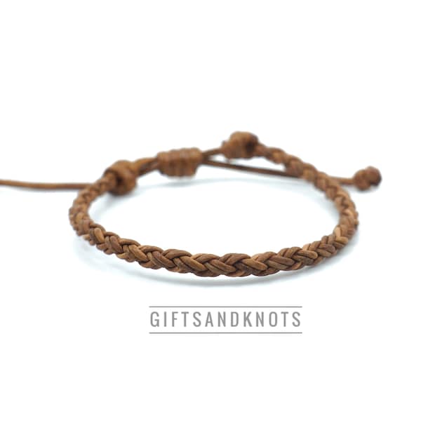 Light Brown Leather Braid Bracelet, Unisex, Family Bracelets, Boys Leather Bracelet