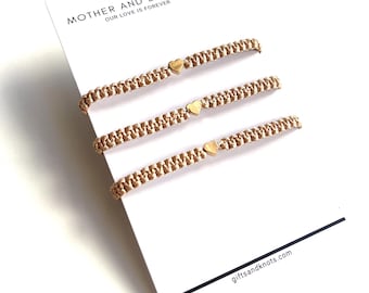 Mother Daughter Bracelet Set of 3, Gold 14K Hearts, Mommy and Me Matching, Mother's Day Gift