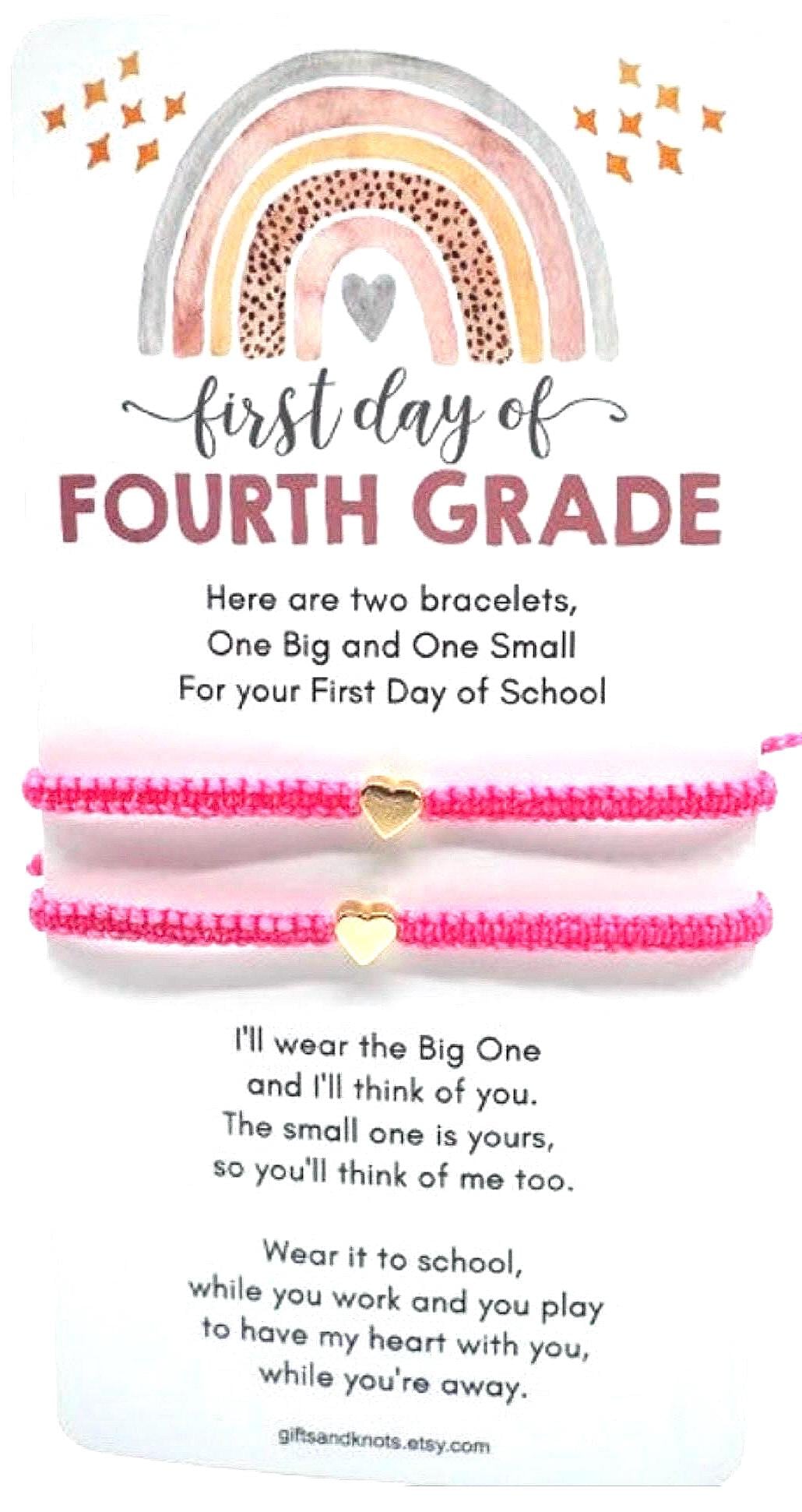 Mommy and Me Heart Pink Matching Bracelets, First Day of Fourth Grade, First Day 4th Grade, Heart Matching Bracelet Set for Mom & Daughter