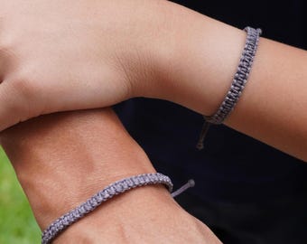 Father and Son Dark Gray Matching Bracelet Set, Braided Macrame Rope, Adjustable, Waterproof