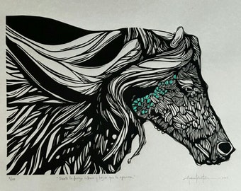 ORIGINAL HORSE LINOCUT - linoleum blockprint - handprinted