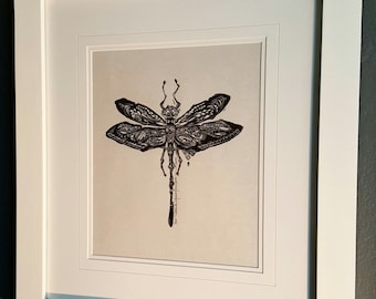 ORIGINAL DRAGONFLY LINOCUT - linoleum blockprint - handprinted