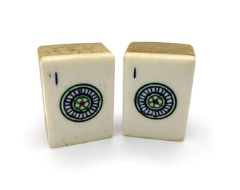 Vintage Mahjong Tile Clip On Rectangle Earrings Bamboo/Bone