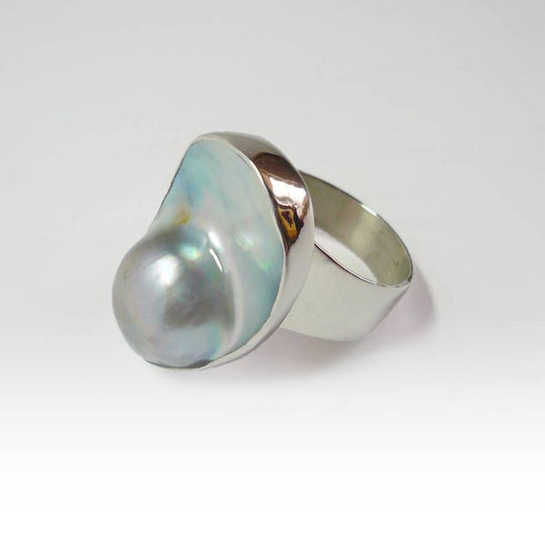 Oval Mabe Blister Pearl and Sterling Silver Ring