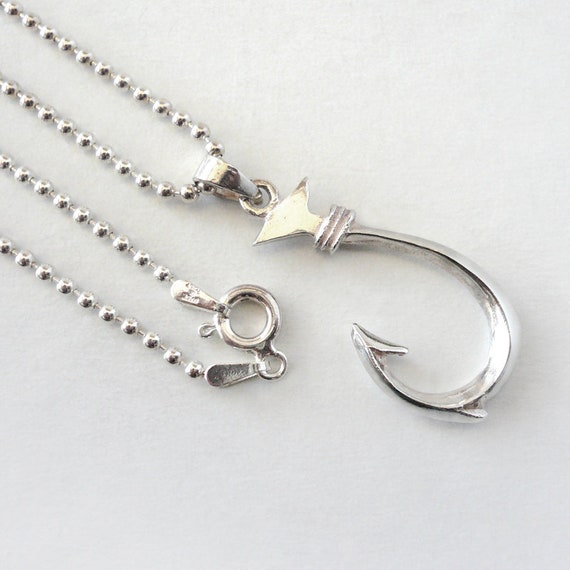 Sleek Silver Beveled Fish Hook Pendant Necklace o… - image 6