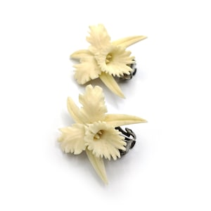 Hand Carved Vintage Orchid Clip-On Earrings