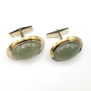Boutons De Manchette En Or 14k Et Jade - Design Longévité - Occasion En Excellent état
