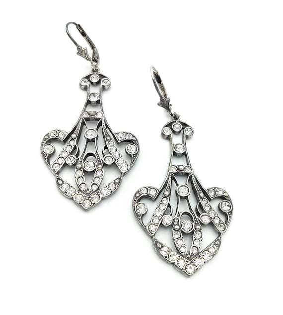 Boucles D'oreilles Pendantes En Argent Massif 925 - Ancien Modèle Strass