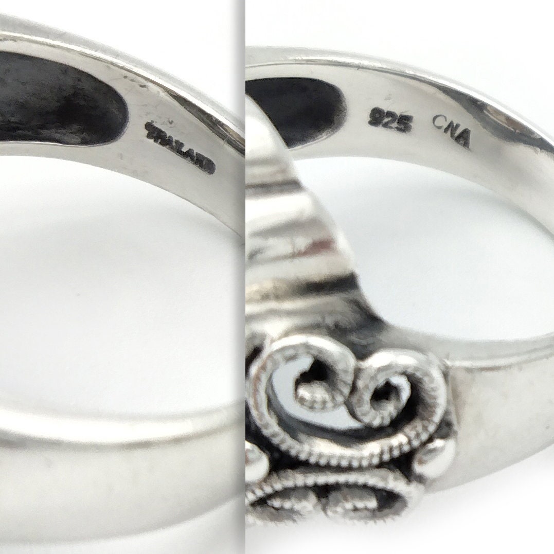 Bague Ancienne Argent Massif 925 – Marcassite, Quartz Fumé, Onyx – Taille 52