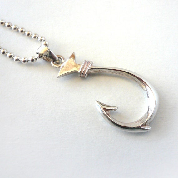 Sleek Silver Beveled Fish Hook Pendant Necklace o… - image 3