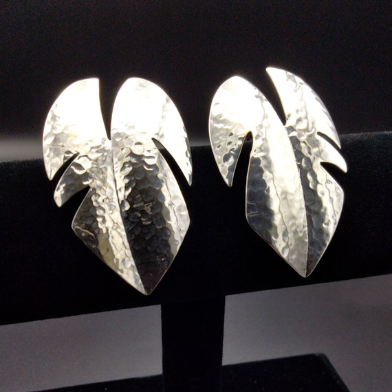 Handmade Hammered Sterling Silver Leaf Earrings