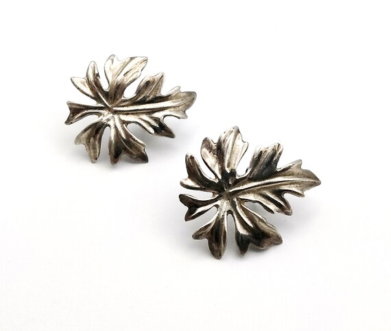 Vintage Ming's Sterling Silver Papaya Leaf Earrin… - image 2
