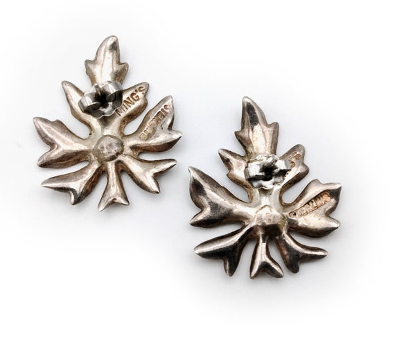 Vintage Ming's Sterling Silver Papaya Leaf Earrin… - image 3