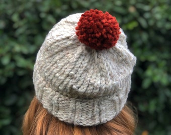 De Pop // Chunky Knit Beanie, Volwassen Hoed, Vrouwenhoed, Herenhoed, Gebreide Hoed, Met afneembaar garen Pom