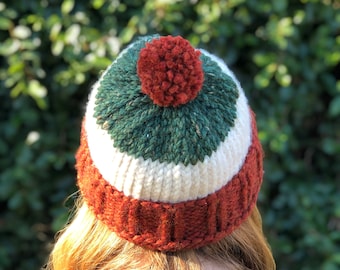 De Retro // Chunky Knit Beanie, Volwassen Hoed, Dameshoed, Herenhoed, Gebreide Hoed, Met afneembaar garen Pom