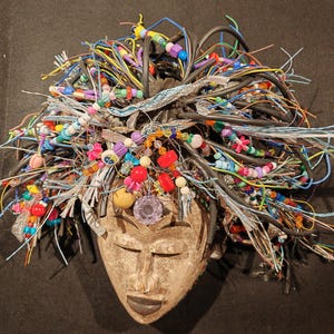 African Mask Reimagined - Handmade by artist one-of-a-kind jewelled mask sculpture