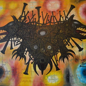 Kongu przez Mbeng Pouka - oryginalny obraz Afryki / streszczenie - olej na płótnie - 91,5 x 121 cm