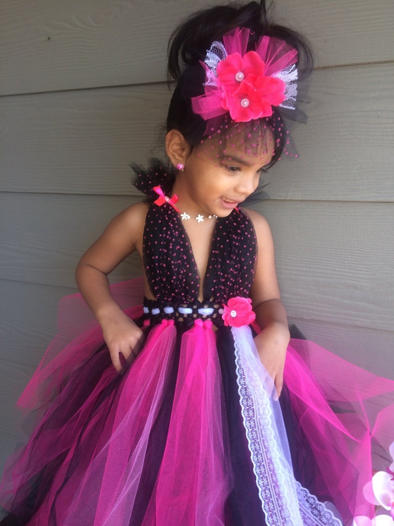 Birthday wedding christmas flower girl dress 0m-5T holidays fancy Tulle pink black