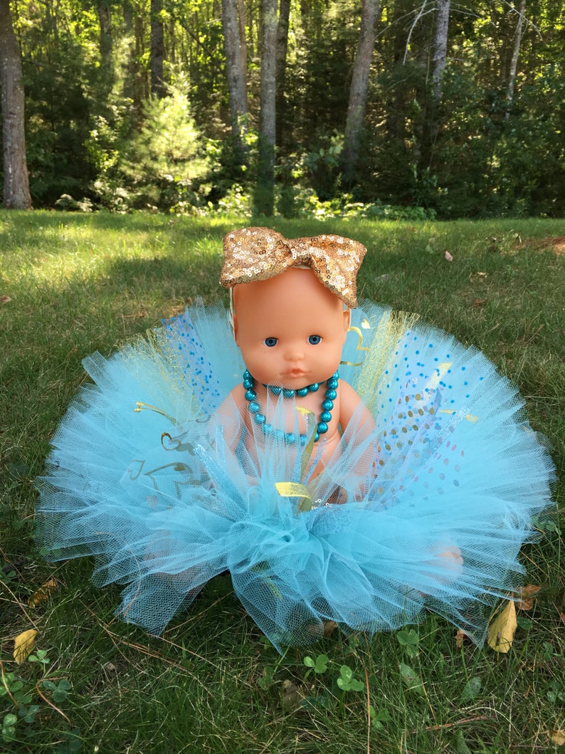 Costumized colors pageant sequin bow Baby blue aqua gold Tutu gold 1st 2nd. Cinderella inspired necklace birthday cake smash photo shoot