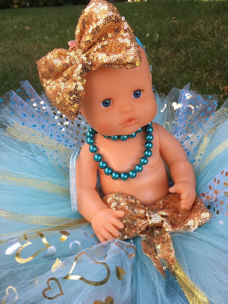 Costumized colors pageant sequin bow Baby blue aqua gold Tutu gold 1st 2nd. Cinderella inspired necklace birthday cake smash photo shoot