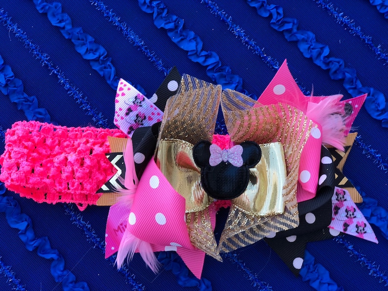 Costume Baby Girl Minnie Mouse inspired Tutu gold Black hot pink iron on 1st 2nd 3rd.. birthday cake smash photo shoot customized name.