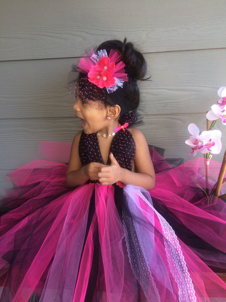 Birthday wedding christmas flower girl dress 0m-5T holidays fancy Tulle pink black