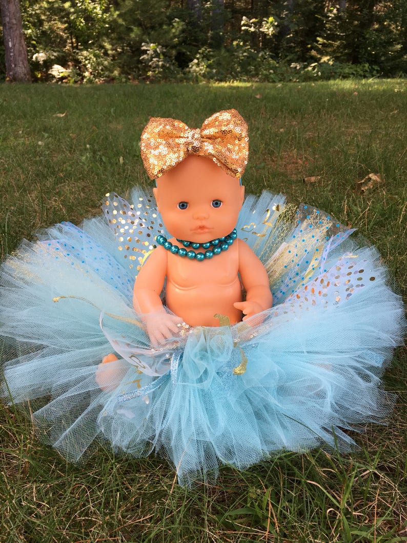Costumized colors pageant sequin bow Baby blue aqua gold Tutu gold 1st 2nd. Cinderella inspired necklace birthday cake smash photo shoot