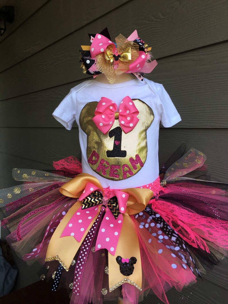 Baby Girl Minnie Mouse Inspired Tutu Gold Black Hot Pink Iron Etsy