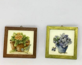 Miniature dollhouse picture embroidered on silk gauze.
