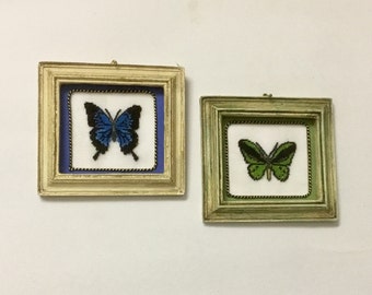 Miniature dollhouse square, with butterfly embroidered on silk gauze.
