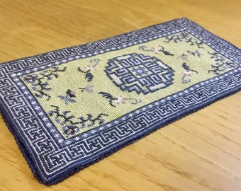 Miniature Chinese dollhouse rug, embroidered in petit point silk on silk gauze.