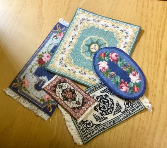 Miniature dollhouse rug embroidered in small dot on silk Etsy