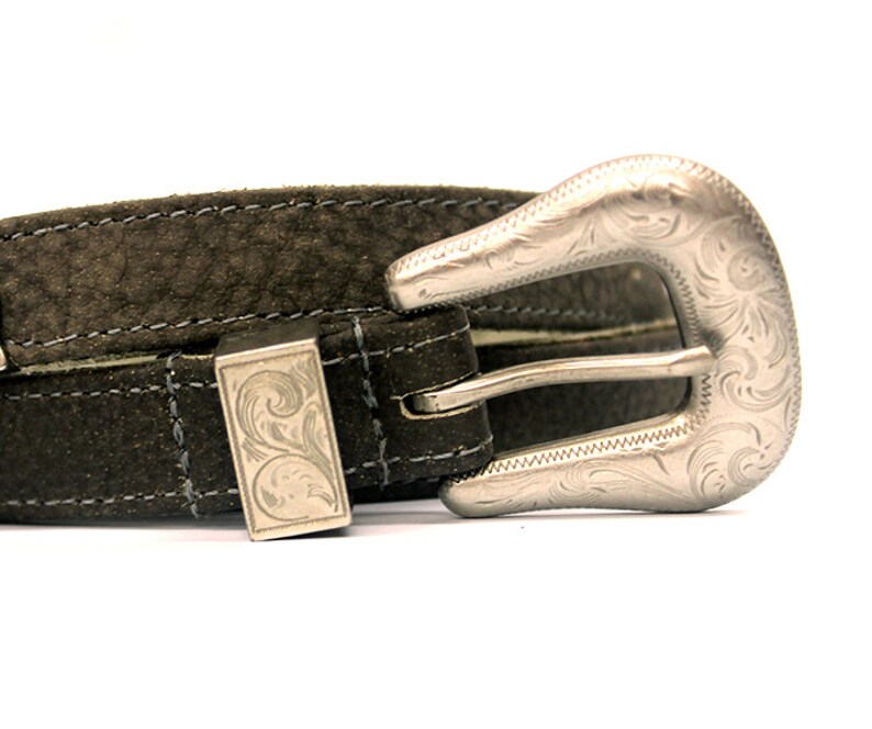 Distressed Gray Leather Belt Womens Belt Silver Buckle Western Etsy