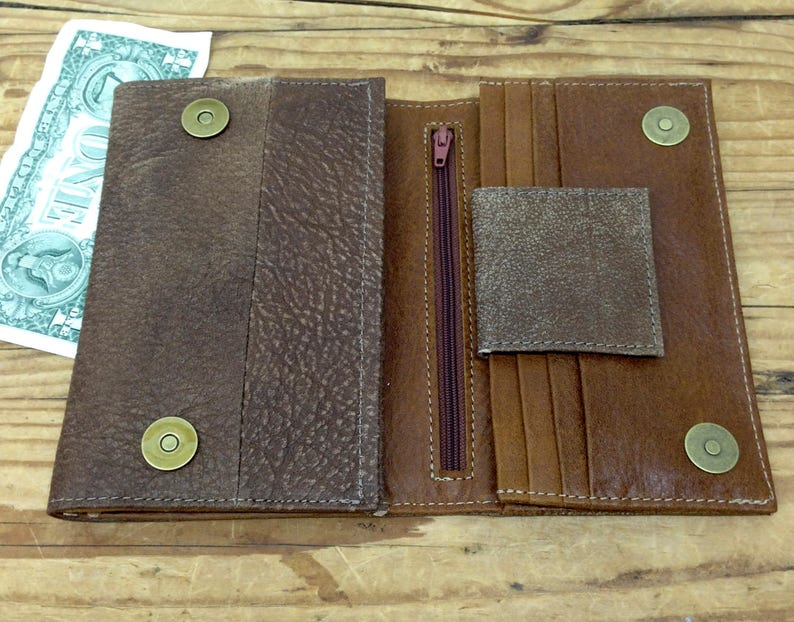 Brown Leather Women wallet Distressed Gray Leather Trifold Etsy